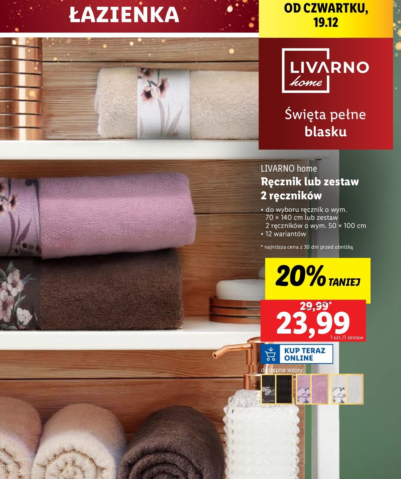 Ręcznik 70 x 140 cm LIVARNO HOME promocja