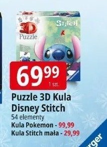 Puzzle 3D Kula Disney Stitch 54 elementy Kula Pokemon / Kula Stitch mała promocja w Leclerc