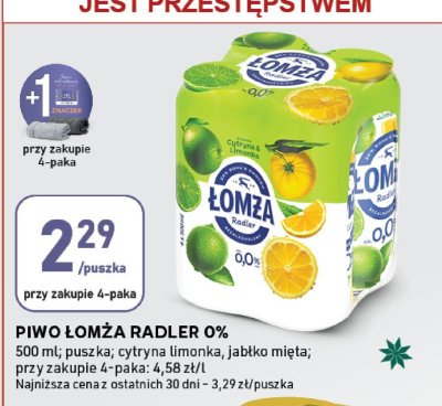 Piwo Łomża Radler 0% jabłko mięta promocja w Stokrotka