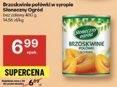 Brzoskwinie połówki w syropie Słoneczny Ogród bez zalewy promocja w Delikatesy Centrum