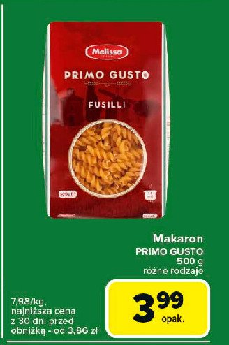 Makaron fusilli Melissa primo gusto promocja w Carrefour Express