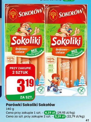 Parówki Sokoliki drobiowo-cielęce promocja w Dino