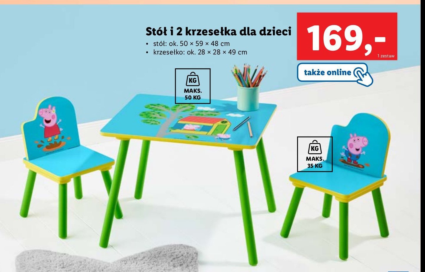 Stół + 2 krzesełka świnka peppa promocja