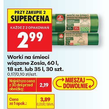 Worki na śmieci wiązane 60 l, 18 szt. lub 35 l, 30 szt. promocja w Biedronka