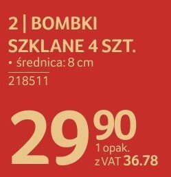 Bombki szklane 4 szt. średnica 8 cm Vitbis promocja w Selgros