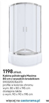 Kabina prysznicowa półokrągła Maxima 80 cm z wysokim brodzikiem promocja w Castorama