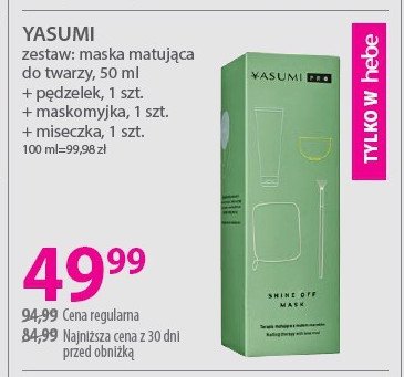 Zestaw shine off: maska do twarzy matująca 50 ml + pędzelek + maskomyjka + miseczka promocja w Hebe