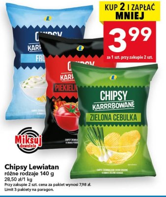 Chipsy Lewiatan różne rodzaje 140 g promocja w LEWIATAN