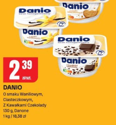 Danio o smaku Waniliowym, Ciasteczkowym, Z Kawałkami Czekolady 130 g, Danone promocja w Chorten