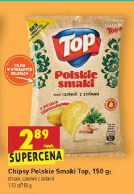 Chipsy o smaku czosnek z ziołami polskie smaki Top chips Top (biedronka) promocja