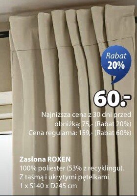 Zasłona ROXEN 100% bawełna  promocja w Jysk