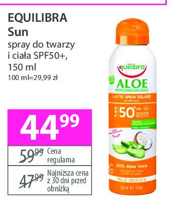 Spray do opalania spf50+ Equilibra aloe promocja