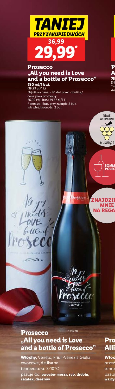 Wino Prosecco all you need is love promocja w Lidl