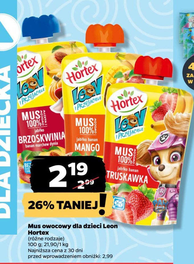 Mus jabłko banan truskawka Hortex leon promocja