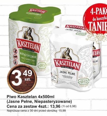 Piwo Kasztelan 4x500ml (Jasne Pełne, Niepasteryzowane) promocja w Hitpol