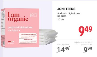 Podpaski higieniczne JONI TEENS na dzień promocja w Rossmann