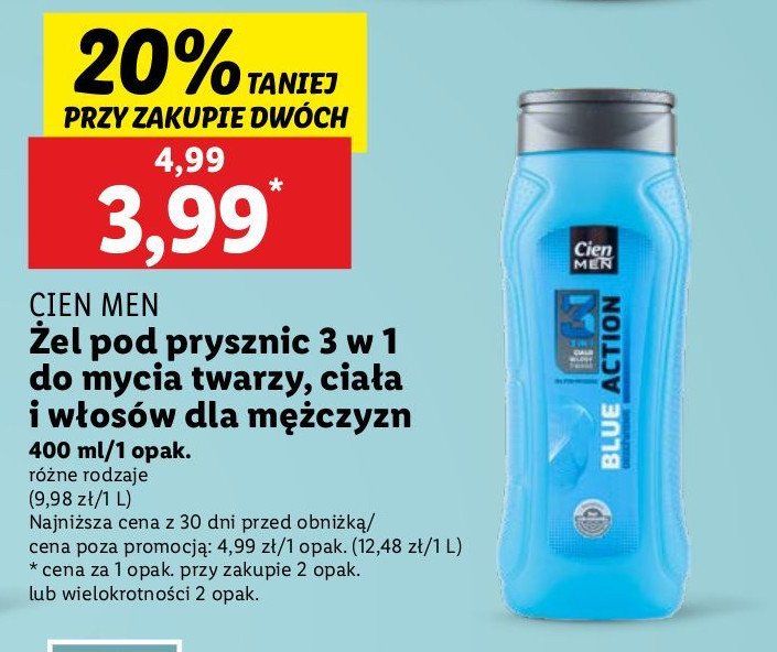 Żel pod prysznic blue action Cien men promocja