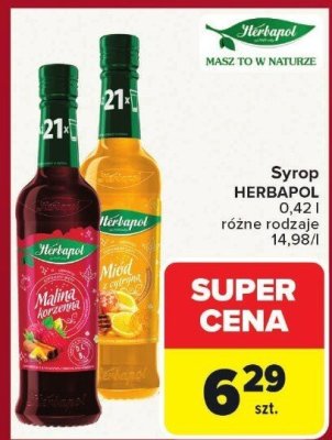 Syrop HERBAPOL różne rodzaje 0,42 l promocja w Carrefour
