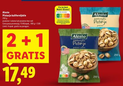 Pistacje kalifornijskie prażone i solone 2+1 gratis promocja w Lidl