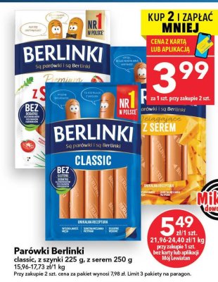 Parówki Berlinki z serem 250 g promocja w LEWIATAN