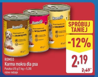 Karma mokra dla psa Romeo różne rodzaje promocja w Aldi