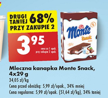 Zott Monte Snack - baton mleczny promocja w Biedronka