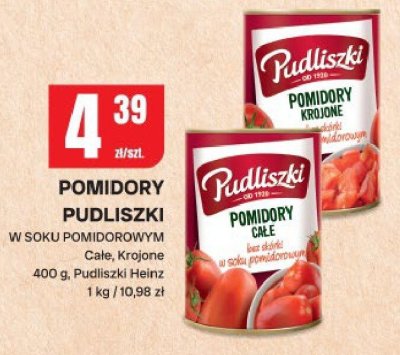 Pomidory pudliszki w soku pomidorowym całe, krojone promocja w Chorten