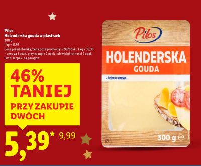 Ser Holenderska gouda w plastrach Pilos promocja w Lidl