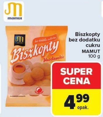 Biszkopty bez dodatku cukru MAMUT 100g promocja w Carrefour Market