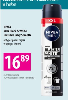 Antyperspirant NIVEA MEN Black & White Invisible Silky Smooth męski w sprayu promocja w Hebe