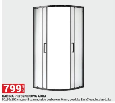 Kabina prysznicowa Aura 90x90x190 cm, profil czarny, szkło bezbarwne 6 mm, powłoka EasyClean, bez brodzika promocja w Merkury Market