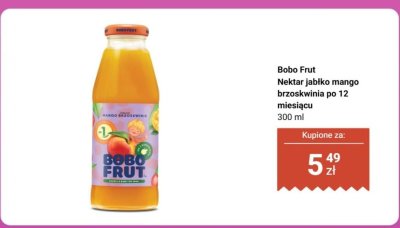 Nektar jabłko mango brzoskwinia po 12 miesiącu Bobo Frut promocja w Biedronka