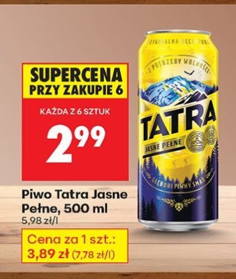 Piwo Tatra Jasne Pełne, 500 ml promocja w Biedronka
