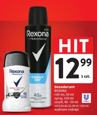 Dezodorant REXONA roll-on, spray, sztyft promocja w Intermarche