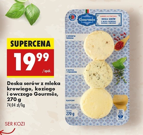 Deska serów z mleka krowiego koziego i owczego Gourmes promocja w Biedronka