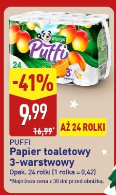 Papier toaletowy 3-warstwowy Puffi promocja w Aldi