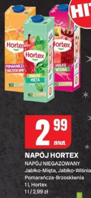 Napój niegazowany Hortex Jabłko-Mięta, Jabłko-Wiśnia, Pomarańcza-Brzoskwinia promocja w Chorten