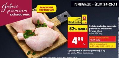 Świeża ćwiartka kurczaka pakowana próżniowo  promocja w Biedronka