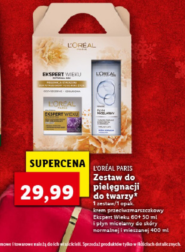 Zestaw w pude艂ku: p艂yn micelarny do sk贸ry normalnej i mieszanej 400 ml + krem przeciwzmarszczkowy ekspert wieku 60+ 50 ml L'oreal zestawy promocja