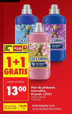 Płyn do płukania Coccolino Perfume & Care 51 prań 1,275 l - różne rodzaje promocja w Biedronka