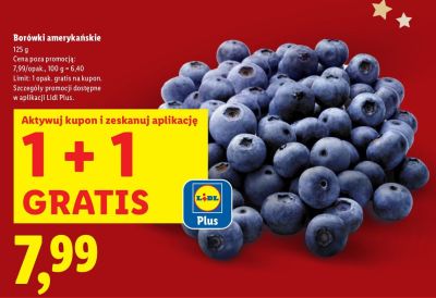 Borówki amerykańskie 125 g 1+1 GRATIS promocja w Lidl