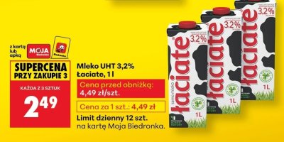 Mleko UHT 3,2% Łaciate 1l promocja w Biedronka