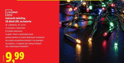 Łańcuch świetlny 50 diod LED, na baterie promocja w Lidl