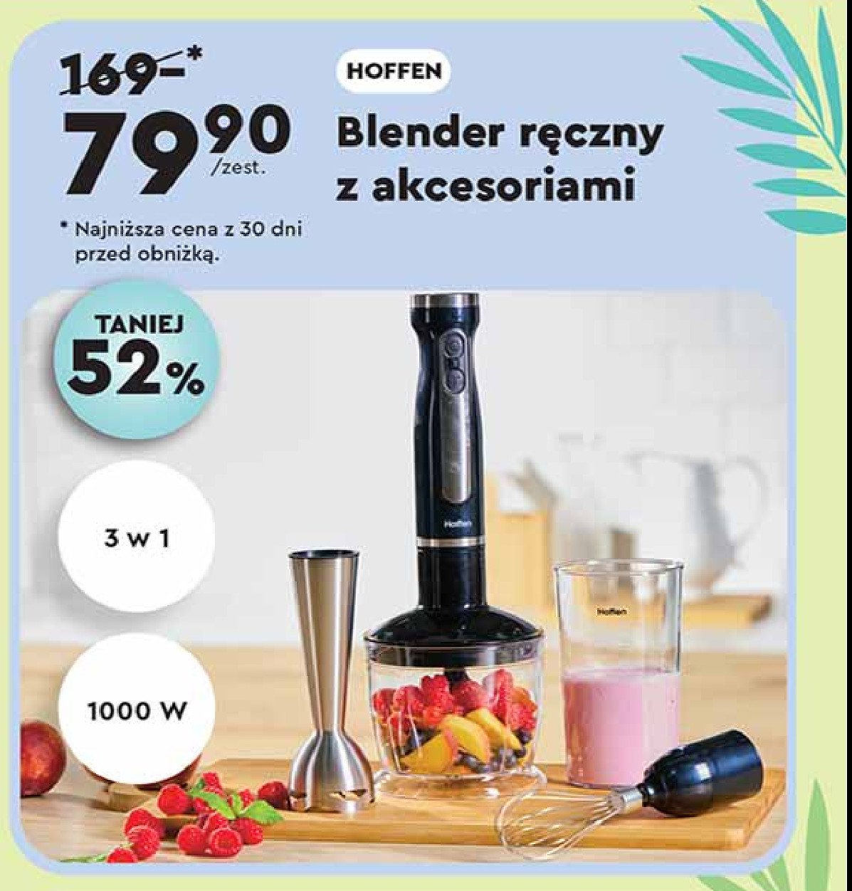 Blender ręczny 1000 w z kubkiem Hoffen promocja