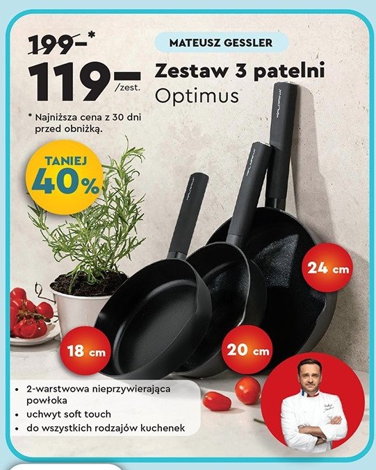 Zestaw patelni optimus promocja w Biedronka