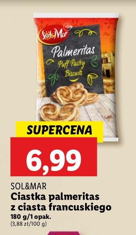 Ciastka palmeritas z ciasta francuskiego Sol&mar promocja