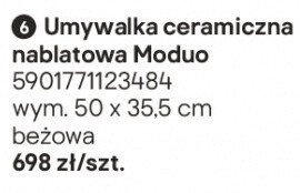 Umywalka ceramiczna nablatowa Moduo beżowa promocja w Castorama