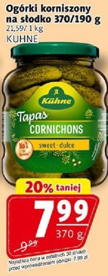 Ogórki korniszony na słodko 370/190 g KUHNE promocja w Prim Market