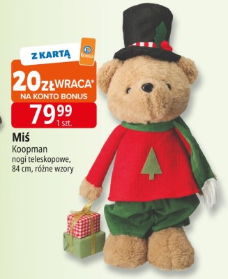 Miś Koopman nogi teleskopowe, 84 cm, różne wzory promocja w Leclerc
