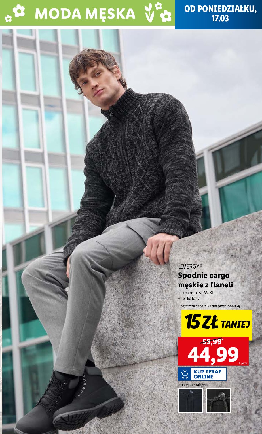 Spodnie męskie cargo z flaneli m-xl Livergy promocja w Lidl